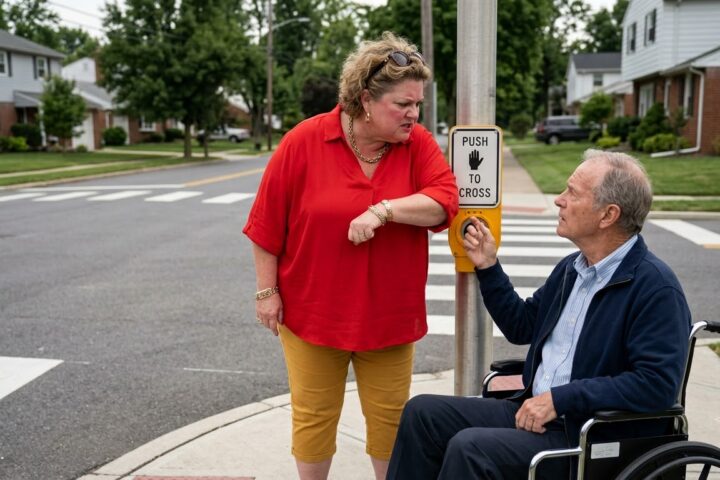 Karen Claimed the Crosswalk Button and Blocked a Wheelchair User From Crossing—Until the Signal Changed Everything