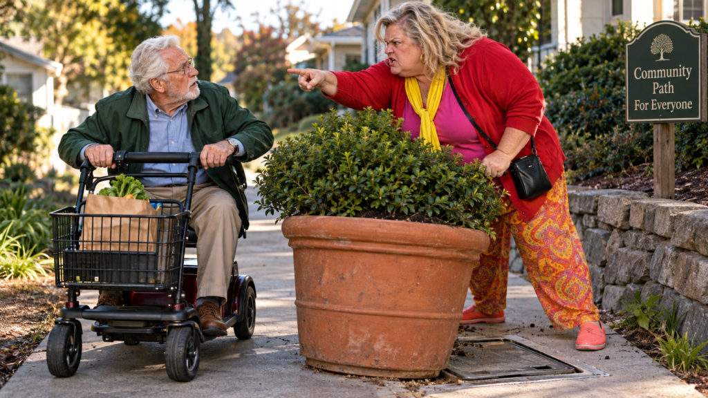 The Planter Karen Used to Block His Mobility Cart Was Hiding Something No One Was Supposed to See