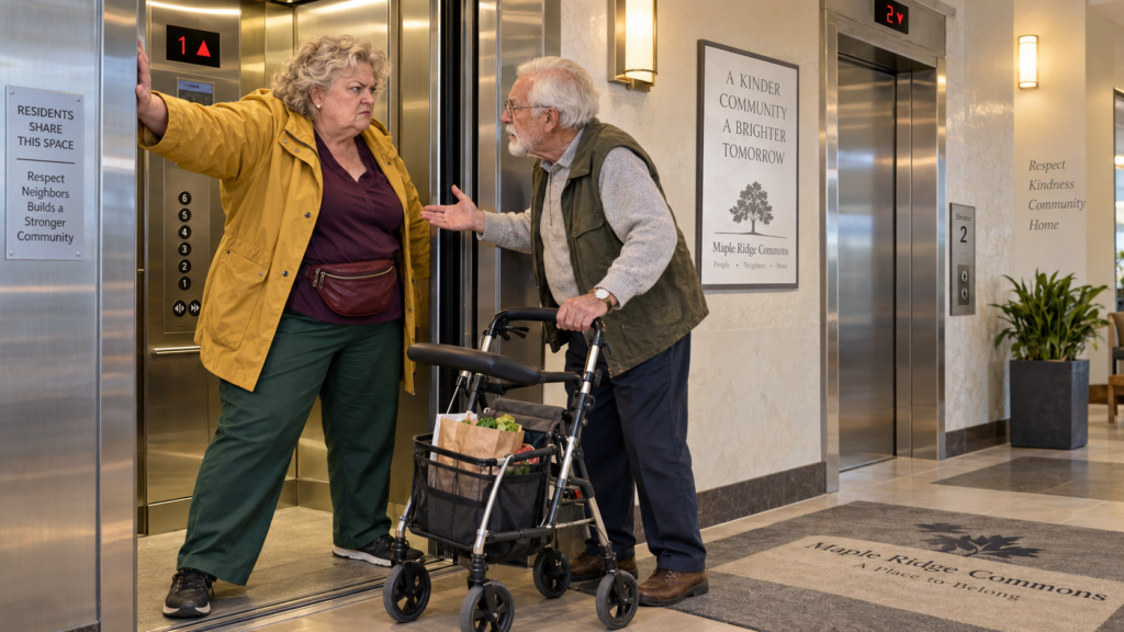 Karen Blocked an Elderly Neighbor From the Elevator—Then the Building’s Own System Exposed Everything