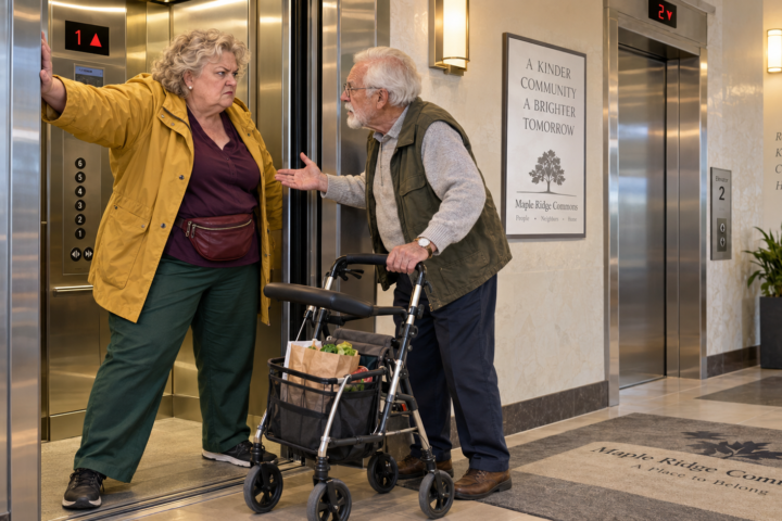Karen Blocked an Elderly Neighbor From the Elevator—Then the Building’s Own System Exposed Everything