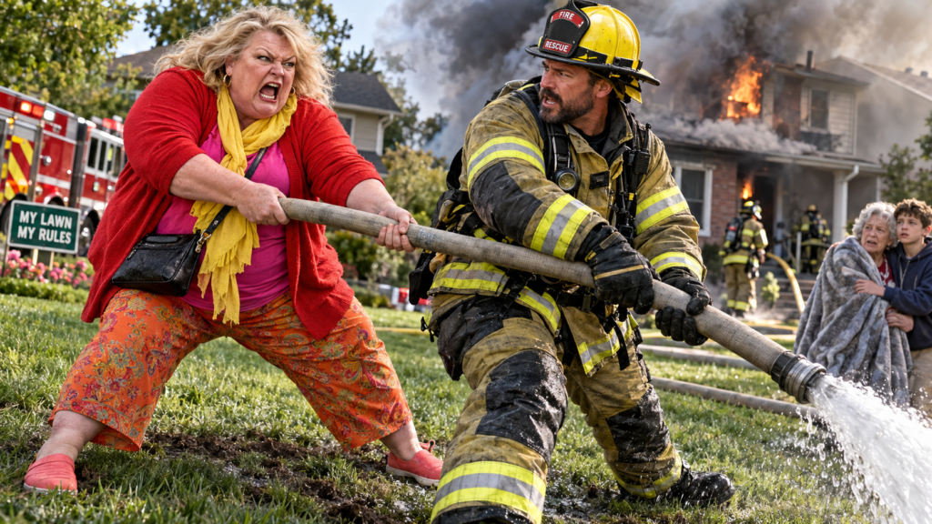 Karen Tried to Save Her Perfect Lawn From a Fire Hose—Then She Learned Who Was Still Inside