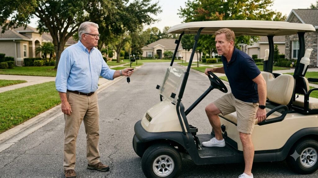 He Took the Golf Cart Key From a Neighbor Who Blocked His Way—Then One Sentence Changed Everything