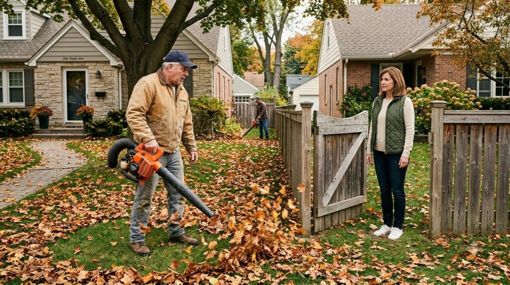 He Blew His Neighbor’s Leaves Across Her Yard—Then One Simple Move Turned the Whole Situation Around