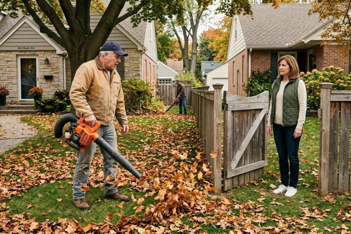 He Blew His Neighbor’s Leaves Across Her Yard—Then One Simple Move Turned the Whole Situation Around