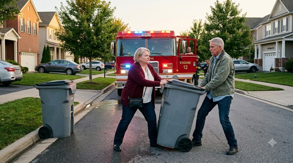 The Neighbor Who Blocked a Fire Truck With Trash Bins—Then Learned the Street Wasn’t Hers to Control
